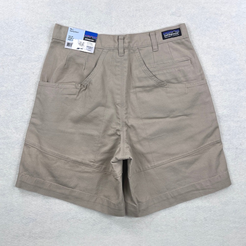 NWT! Patagonia Mens Stand Up Shorts 28 Khaki Tan Organic Cotton Canvas 7 Inseam